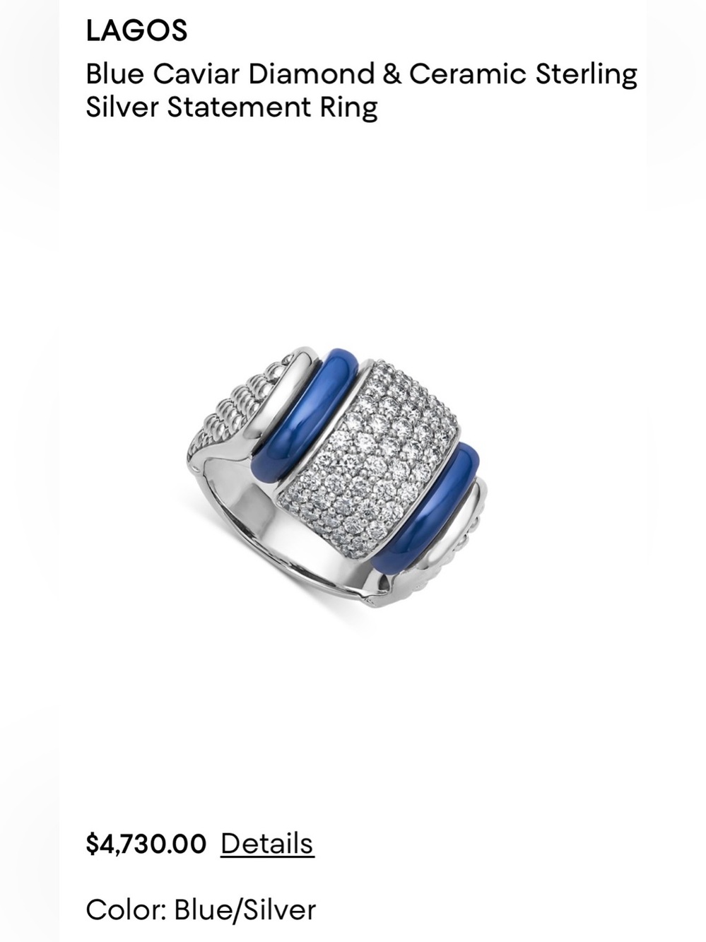 LAGOS caviar diamonds blue ring